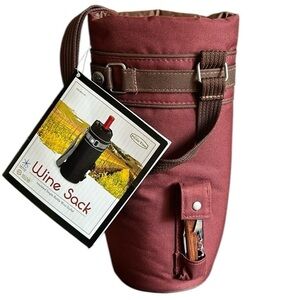 Picnic Time Wine Sack with Shoulder Strap and Corkscrew Red Clay and Brown